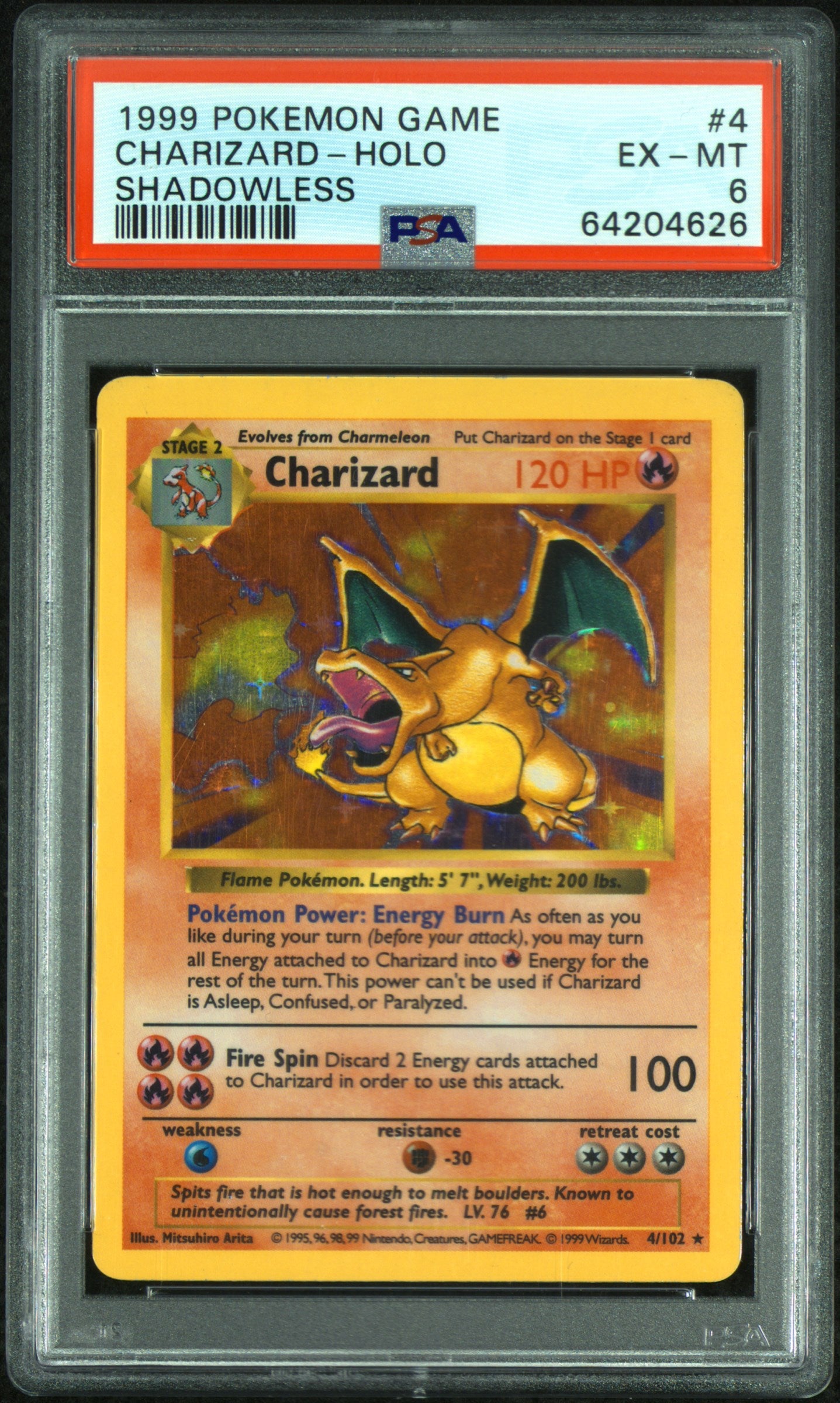 PSA 6 Shadowless Charizard 4/102