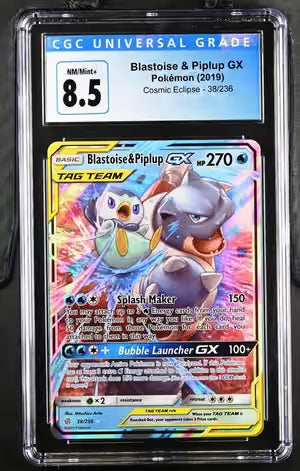 CGC 8.5 Blastoise & Piplup GX Cosmic Eclipse 38/236