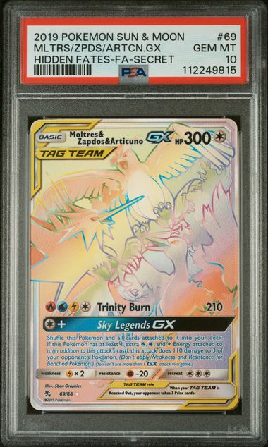 PSA 10 Moltres & Zapdos & Articuno GX Hidden Fates 69/68