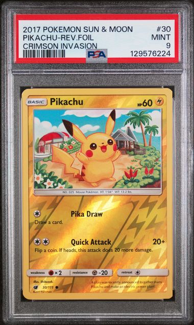 PSA 9 Pikachu Reverse Foil Crimson Invasion 30/111