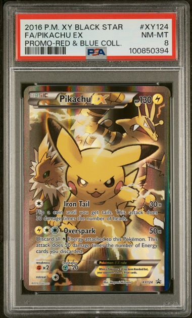 PSA 8 Pikachu ex Red & Blue Promo XY124