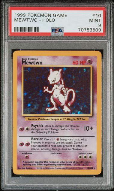 PSA 9 Mewtwo Base Set 10/102