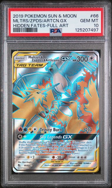 PSA 10 Moltres/Zapdos/Articuno GX Hidden Fates 66/68