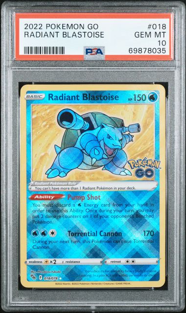 PSA 10 Radiant Blastoise Pokemon Go 018/078