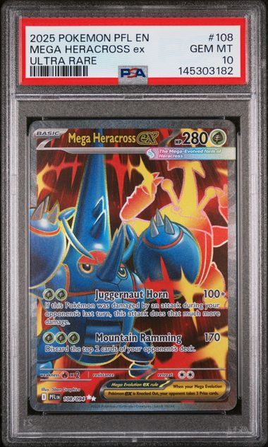 PSA 10 Mega Heracross ex Phantasmal Flames 108/094