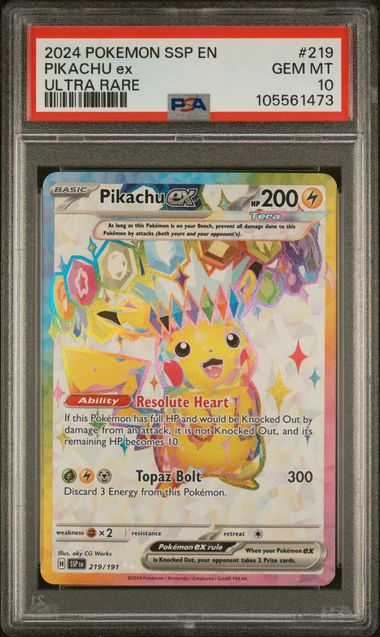 PSA 10 Pikachu ex Surging Sparks 219/191