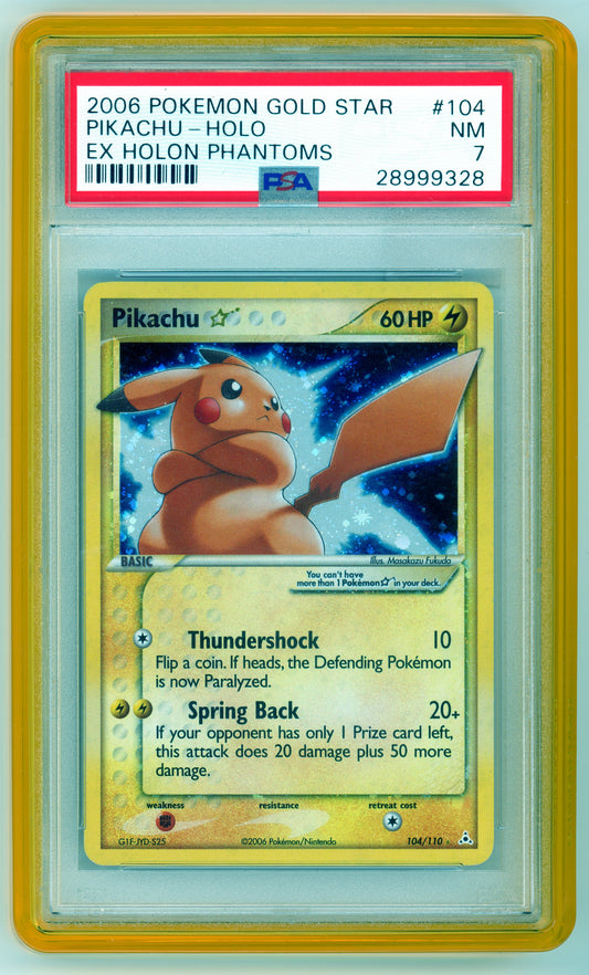 PSA 7 Pikachu Gold Star Ex Holon Phantoms 104/110