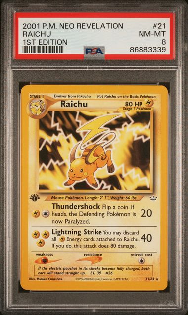 PSA 8 Raichu 1st Edition Neo Revelation 21/64