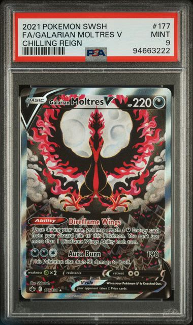 PSA 9 Galarian Moltres V Chilling Reign 177/198