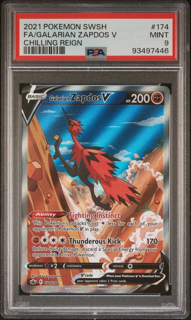 PSA 9 Galarian Zapdos V Chilling Reign 174/198