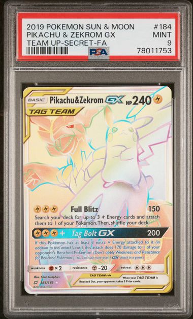 PSA 9 Pikachu & Zekrom GX Team Up 184/181